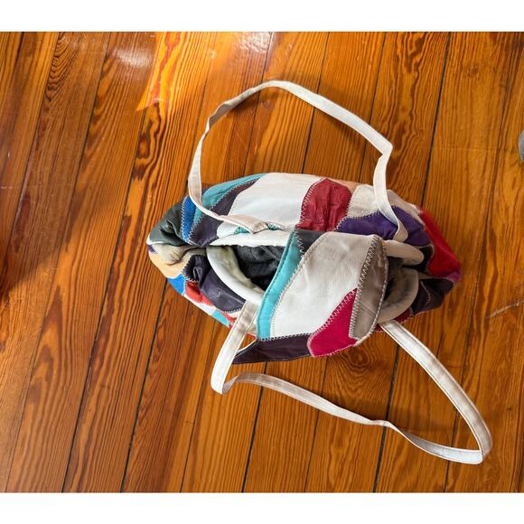 1980s Patchwork Leather Kiss Lock Shoulder Bag, ColorBlock - Picture 4 of 7